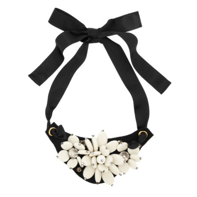 N-5189   Korea Style black silk chain ribbon bead rhinestone collar statement Necklace