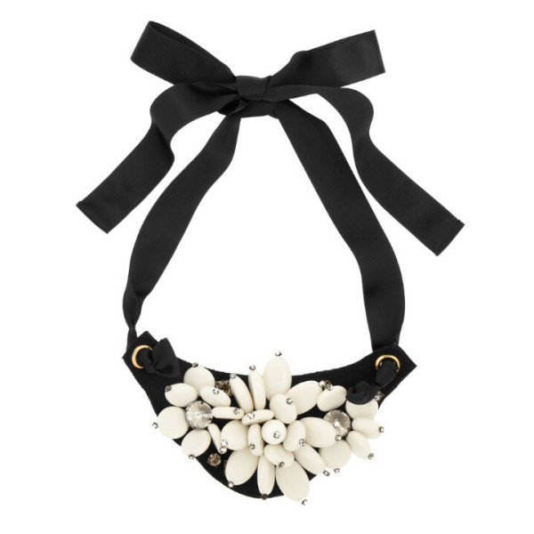 N-5189   Korea Style black silk chain ribbon bead rhinestone collar statement Necklace