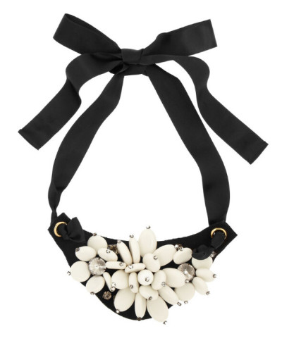 N-5189   Korea Style black silk chain ribbon bead rhinestone collar statement Necklace