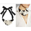 N-5189   Korea Style black silk chain ribbon bead rhinestone collar statement Necklace