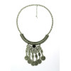 N-5231 fashion silver plated alloy crescent rhinestone hollow out flower coin fringe choker necklace earring set