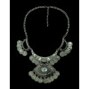 N-5225 Bohemian Antalya Medium Carving Rhinestone Large Pendants Coin Collar Fringe Chain Necklace Silver Gypsy Statement Boho Festival Turkish Jewelry Ethnic