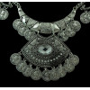 N-5225 Bohemian Antalya Medium Carving Rhinestone Large Pendants Coin Collar Fringe Chain Necklace Silver Gypsy Statement Boho Festival Turkish Jewelry Ethnic