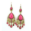 E-3352 Bohemian Style Golden Rhinestone Acrylic Drop Gem Hollow Out Dangle Earring