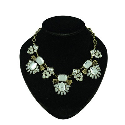 N-5234 European Bronze Metal Crystal Flower Drop Statement Necklace