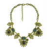 N-5234 European Bronze Metal Crystal Flower Drop Statement Necklace