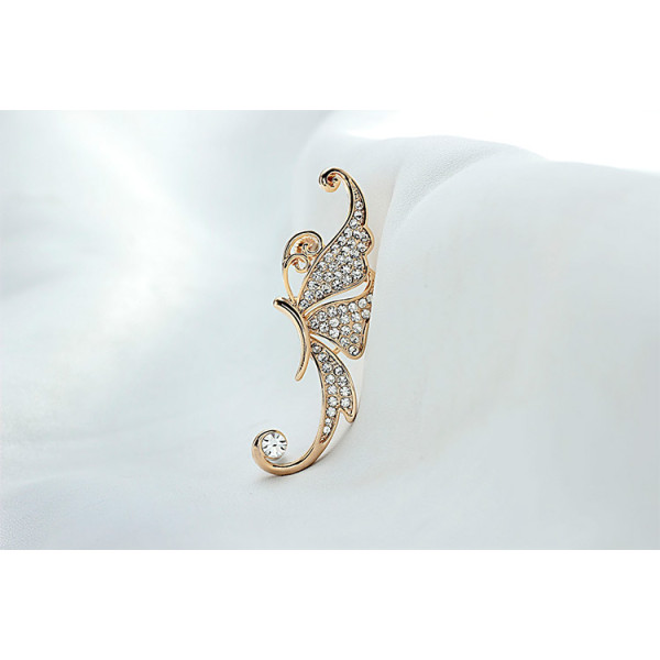 E-3323 Korean Fashion Gold  Full Clear Rhinestone Butterfly  Ear Cuff No Pierced Clip Earrings