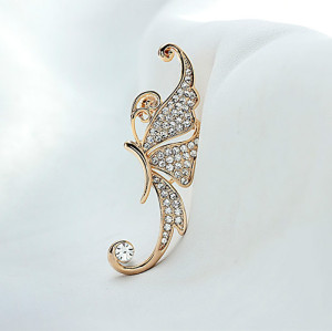 E-3323 Korean Fashion Gold  Full Clear Rhinestone Butterfly  Ear Cuff No Pierced Clip Earrings