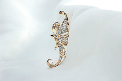 E-3323 Korean Fashion Gold  Full Clear Rhinestone Butterfly  Ear Cuff No Pierced Clip Earrings