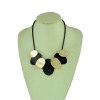 N-5239  Korea Style Hemp Rope Chain Silver Black Metal Ellipse Pendant Necklace