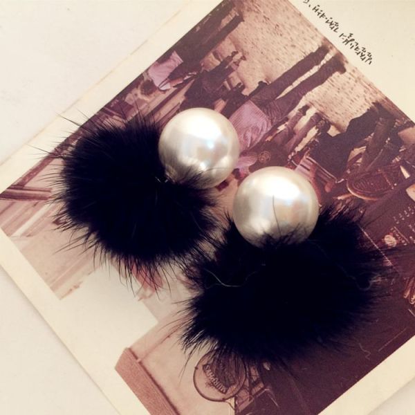 E-3332 korea fashion feather warm big pearl 3 colors stud ear Earring