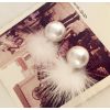 E-3332 korea fashion feather warm big pearl 3 colors stud ear Earring
