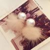 E-3332 korea fashion feather warm big pearl 3 colors stud ear Earring
