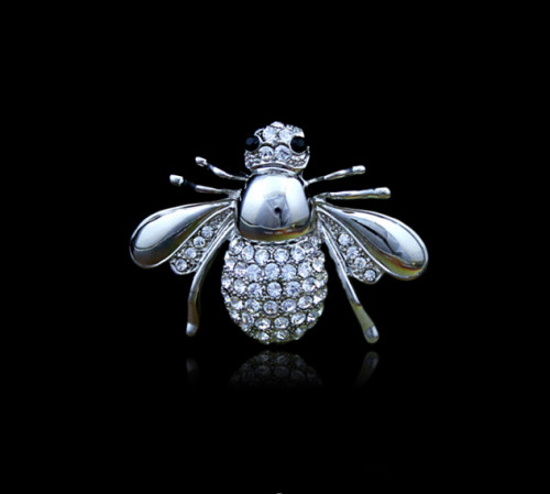 P-0137 European and American style animal badge jewelry gold silver plated alloy clear rhinestone crystal bee pin brooch