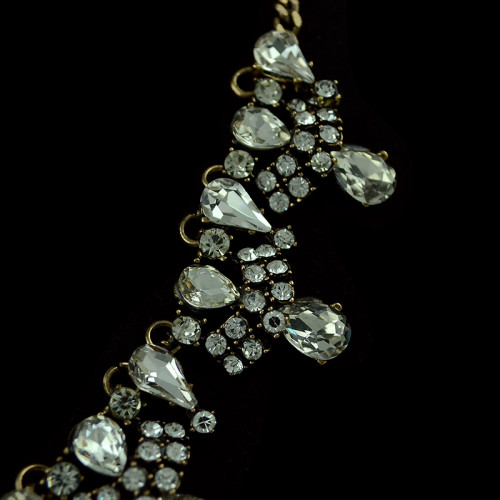 N-5261  European Style Copper Tone Alloy Rhinestone Drop Crystal Choker Necklace