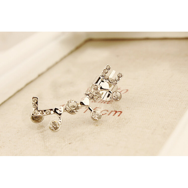 E-3204 Korean style silver plated rhinestone carving LOVE letter left ear cuff on earrings clip accessories