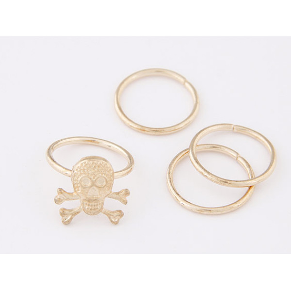 R-1156  New Products Design European Fashion Style Skull Punk Gold Conjoined Ring For Women Costume Jewellry 4pcs/set