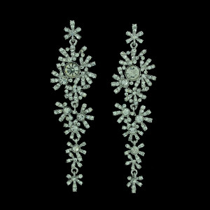 E-3359  Women 2014 New Fashion Full Rhinestone Crystal Long Snowflake Flower Dangle Drop Tassel Earrings Silver For Sale
