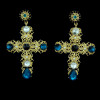 E-3333 Baroque luxury yellow gold plated crystal cross drops earrings pearl flower dangle earrings for women