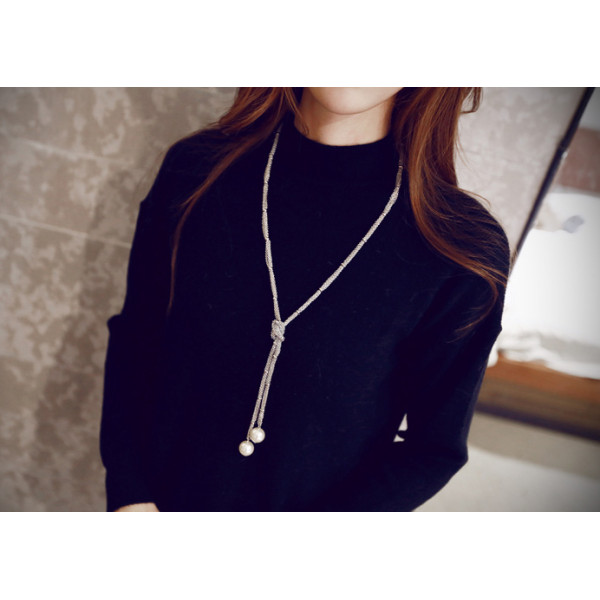 N-5264  European Fashion Jewelry Silver Gold Plated Alloy Figaro Chain White Flat Pearl Pendant Long Necklace