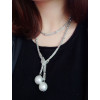 N-5264  European Fashion Jewelry Silver Gold Plated Alloy Figaro Chain White Flat Pearl Pendant Long Necklace