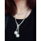 N-5264  European Fashion Jewelry Silver Gold Plated Alloy Figaro Chain White Flat Pearl Pendant Long Necklace