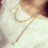 N-5264  European Fashion Jewelry Silver Gold Plated Alloy Figaro Chain White Flat Pearl Pendant Long Necklace