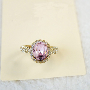 R-1157 Europea Style High-grade Luxury Pink Big Crystal Ring