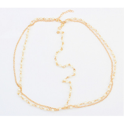 F-0200 Europea Style Gold Plated Alloy Pearl Chain Tassels Hairband