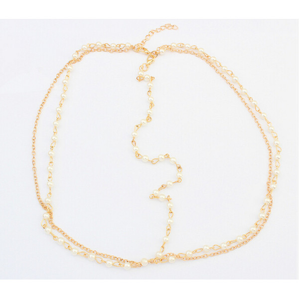 F-0200 Europea Style Gold Plated Alloy Pearl Chain Tassels Hairband