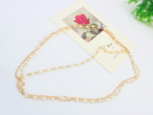 F-0200 Europea Style Gold Plated Alloy Pearl Chain Tassels Hairband