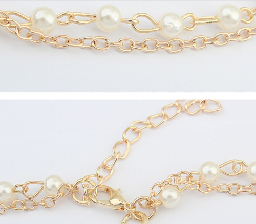 F-0200 Europea Style Gold Plated Alloy Pearl Chain Tassels Hairband