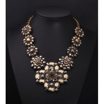 N-5276 European New Women Jewelry Exaggerated Retro Fashion Crystal Flowers Inlaid Rhinestones High Luxury Chunky Necklace