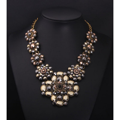 N-5276 European New Women Jewelry Exaggerated Retro Fashion Crystal Flowers Inlaid Rhinestones High Luxury Chunky Necklace