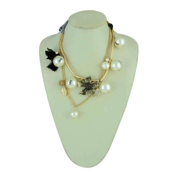 N-5280 European Silk Chain thread Tassels Love Pearl Crystal Leaves Flower Necklace