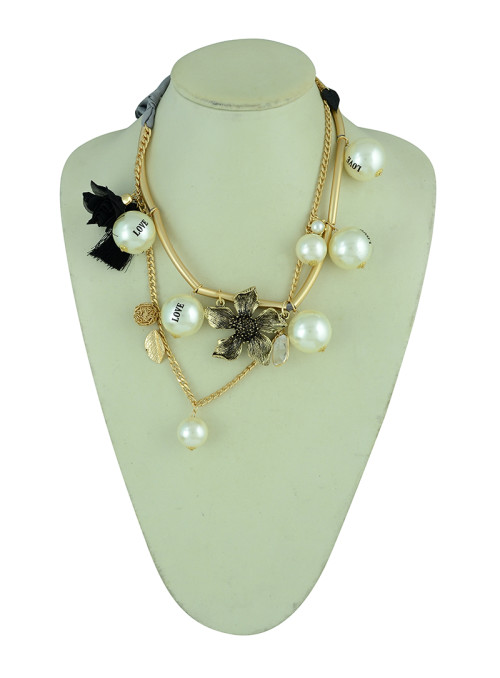 N-5280 European Silk Chain thread Tassels Love Pearl Crystal Leaves Flower Necklace