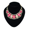 N-0566 New European style golden rhinestone geometry oval gem crescent bib necklace