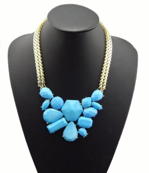 N-0769 European fashion style alloy geometric irregular gem necklace