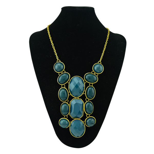 N-0777 Vintage Style Color Choose Resin Acrylic Gem Statement Choker Bib Necklace