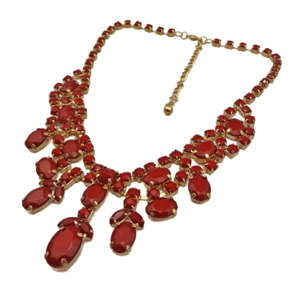 N-0252 Fashion Gold Metal Resin Gem Stone charming Choker Bib Necklace for Spring