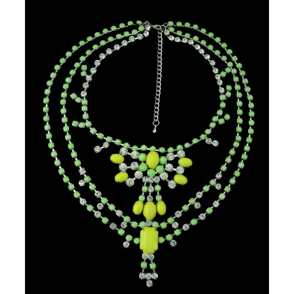 N-0279 2015 Style Nobel  Rhinestone 5 colors multilevel Resin Chains Necklace N-0279