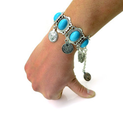 B-0433  European vintage retro style alloy botique silver plated turquoise fashion bracelet bangle