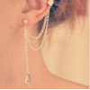 E-3373 Trendy Leaf Tassel Chain Ear Cuff Gothic Punk Style Gold Silver Plated Ear Clip Earring Women Fashion Jewelry