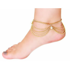 B-0430 fashion style beach vacation essential alloy multi-level rhinestone gold plated anklet