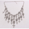 N-3922 Europea Style punk rock vinatge retro Silver/Gun Black Plated Alloy white/pink Rhinestone Skull Head Skeleton Cross tassel statement  Necklace Costume Jewelry