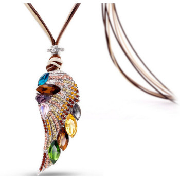 N-5300 European style multilayer Chain Crystal Rhinestone Colorful Wing Pendant Brooch Necklace