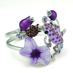 B-0429 Vintage Lady Bangle Silver Plated Rhinestone Flower Fashion National Style Enamel Glaze Frog Cuff Bangle Bracelet For Women
