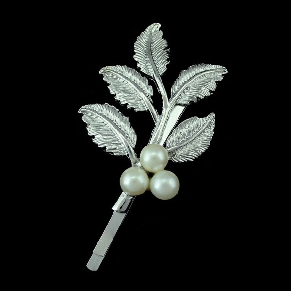 F-0206 Korean style Silver Gold Plated Leaf Pearl Hair Clip