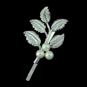 F-0206 Korean style Silver Gold Plated Leaf Pearl Hair Clip
