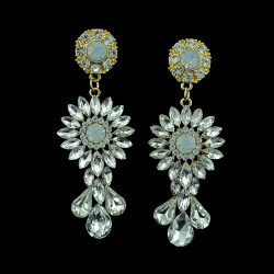 E-3376 Fashion Jewelry Gold Plated Crystal Rhinestone Flower Drop Dangle Earrings